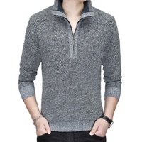 Cardigan en maille unie à demi-zip et manches longues pour homme, doublé polaire, épais, automne-hiver