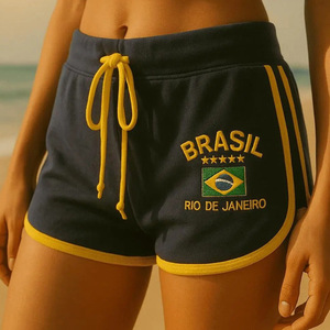 Pantaloncini Estivi <span class=keywords><strong>Donna</strong></span> 2026 Hot Pants Stile Sportivo con Bandiera Brasiliana Ricamata, Versatili, Uniformi <span class=keywords><strong>da</strong></span> <span class=keywords><strong>Calcio</strong></span> <span class=keywords><strong>da</strong></span> Strada, Vendita all'Ingrosso - Product Image 3