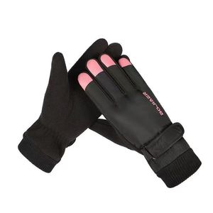 Guantes de esquí con pantalla táctil para invierno, color negro y rosa, gruesos y cálidos, para ciclismo, accesorios para deportes de invierno al aire libre - Product Image 1