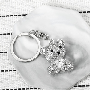 Creative 3D Silver Metal Craft Keychain Cartoon Animal Custom Rhinestone <strong>Bow</strong> Tie Durable Promotional Bear Keychains - Product Image 5