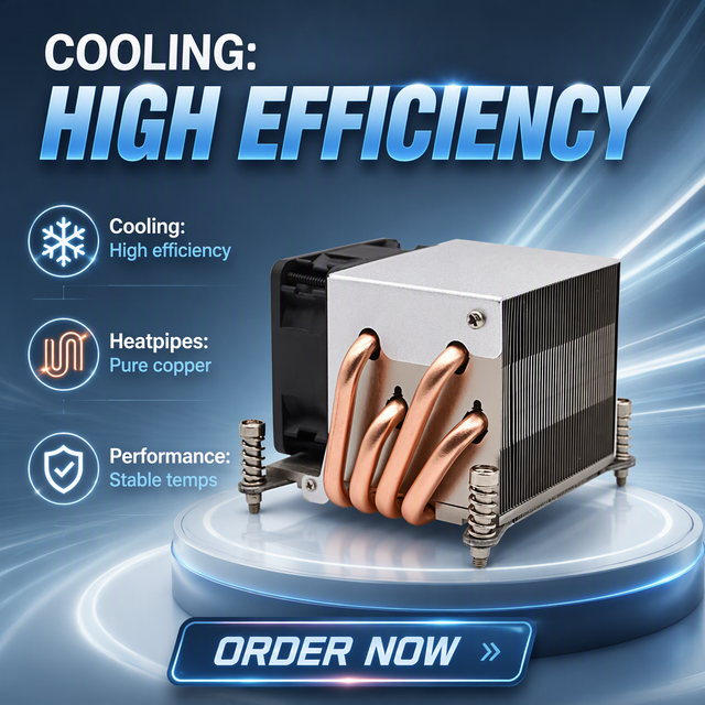 Server Active Cooling CPU Heatsink 235W TDP 4 Copper Heatpipes for AMD EPYC SP3 2U Rackmount Cooler