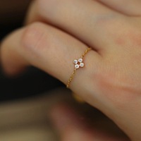 S925 argent Sterling plaqué or 14K luxe trèfle à quatre feuilles diamant chaîne anneau Mini réglable femmes mariage/fête anneau