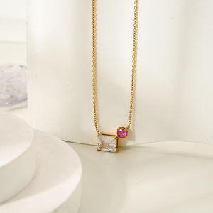 Di fascia alta 18K oro PVD Dainty Waterdrop rettangolare zircone in acciaio inossidabile con ciondolo collana impermeabile gioielli di moda - Product Image 4