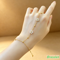 Gelang Cincin Rantai Jari Wanita Berlapis Emas 18k Anti Luntur, Model Bunga, Bahan Stainless Steel, Perhiasan untuk Hadiah Pesta, Produk Terlaris