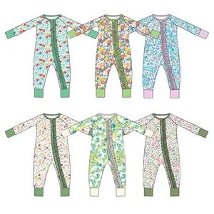 Custom Printing Bamboo Newborn Design Bebe Clothes Baby Bamboo Zippers Romper Pajamas Children Onesie Zipper Cotton