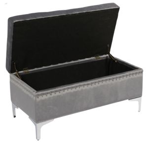 Bailey Storage gambe Ottoman velluto <span class=keywords><strong>panca</strong></span> rettangolare <span class=keywords><strong>con</strong></span> coperchio salvaspazio soggiorno mobili per coperte, scarpe <span class=keywords><strong>con</strong></span> 4 in acciaio inox - Product Image 6