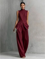 Ensemble gilet sans manches d'été pour femme, effet drapé, élégant, coupe régulière, fluide, deux pièces, uni, décontracté, tenue longue