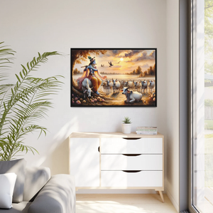 Tùy Chỉnh Tinh Thể Kim Cương Chúa Krishna Với Sáo Đóng Khung Vải Hindu Kỹ Thuật Số Nghệ Thuật Ấn Độ Tường Trang Trí Nội Thất Ấn Độ Giáo Nghệ Thuật Bức Tranh - Product Image 2