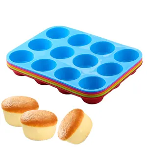 Mini Muffin 12 Lỗ Silicone Khuôn Tròn DIY Cupcake Cookies Fondant Baking Pan Không Dính Pudding Hấp Bánh Khuôn Công Cụ Làm Bánh