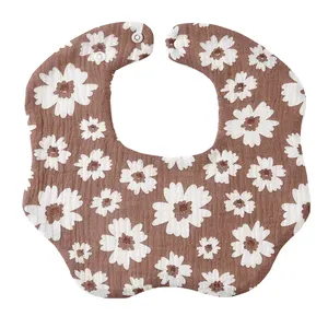 Customize 6 Layers Baby Muslin Bibs 100% Cotton Baby Bib Unisex 360 Round Baby Bandana Bib