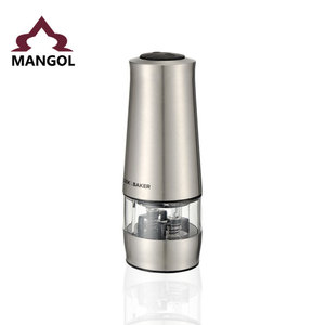 Moulin à poivre électrique en acier inoxydable 2 en 1, forme cylindrique réglable avec couvercle en métal pour la cuisine, moulin à sel et à poivre - Product Image 3