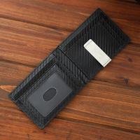 Dompet kulit lipat dua serat karbon pria, dompet kulit lipat dua minimalis RFID, tempat kartu dengan klip uang untuk pria dan wanita