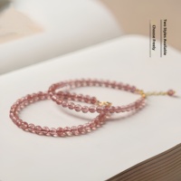 Bracelet en quartz fraise naturel, agate, calcédoine, jade, cristal, strass, perles de 3 mm, motif floral mignon, pour femmes, bijoux