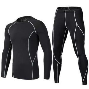 Ensemble de sous-vêtements de compression sportifs pour hommes, noir, séchage rapide, sans couture, 100% polyester, équipement de fitness, course à pied, basketball, entraînement - Product Image 1