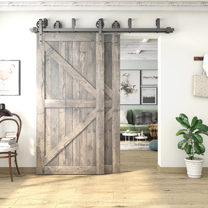 Kit de herrajes para puerta de granero con rodillo deslizante negro resistente de proveedor OEM al por mayor para puerta de madera - Product Image 1