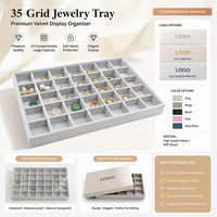 Plateau de présentation de bijoux en velours avec logo personnalisé, organiseur empilable pour bagues, pendentifs, bracelets, avec compartiments à grille et coussinets, vente en gros, OEM, en vrac