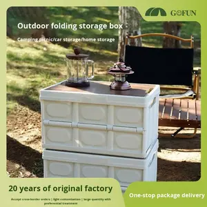 Boîte de rangement extérieure multifonctionnelle pliable en <span class=keywords><strong>plastique</strong></span> rectangulaire avec couvercle en bois pour le matériel de camping - Product Image 3