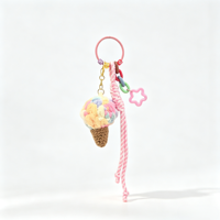 Porte-clés en peluche au crochet, forme canard crème glacée, esthétique mignonne, avec anneau de perles colorées et cordon tressé, doux, fait main, breloque de sac, idéal pour les fêtes