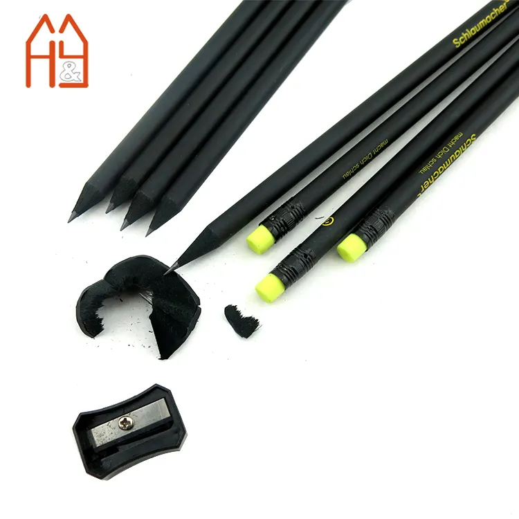 Siyah ahşap mat siyah siyah silgi # 2HB kurşun Premium mat siyah kalem