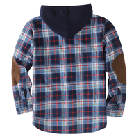 Chemise-veste en flanelle unisexe en polycoton avec doublure en polaire, à carreaux bleus et rouges et en velours, chaude pour l'hiver, à capuche