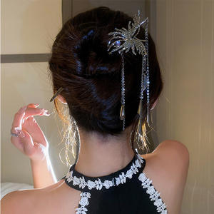 Épingle <span class=keywords><strong>à</strong></span> cheveux en cristal de diamant incrusté de papillon et de perles, ornement de tête, pince <span class=keywords><strong>à</strong></span> cheveux, pince <span class=keywords><strong>à</strong></span> cheveux, bâtonnet <span class=keywords><strong>à</strong></span> cheveux - Product Image 2