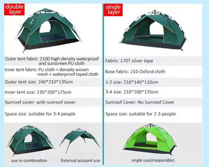 Tente de camping automatique instantanée pour 3-4 personnes, imperméable, pour l'extérieur, fabriquée en usine, OEM - Product Image 3