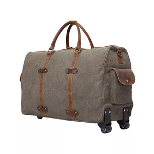 Высококачественная кожаная Водонепроницаемая спортивная сумка на колесиках на заказ, складная тележка для багажа, Мужская холщовая дорожная сумка - Product Image 4