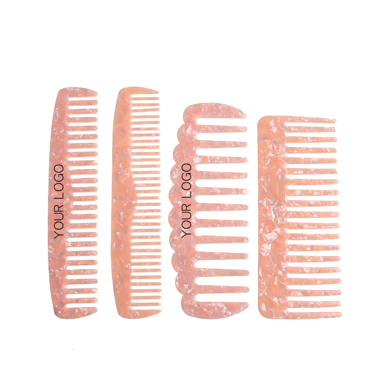 Прямые продажи от производителя, расческа для волос с широким зубом, индивидуальный логотип, розовый ацетат, парикмахерские расчески