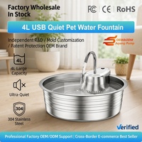 Fontaine à eau automatique pour animaux de compagnie 4L USB en acier inoxydable 304 ultra-silencieuse, compatible livraison directe, fabricant OEM/ODM