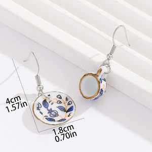 SC Jewelry Vintage Creative Céramique Crochets D'<span class=keywords><strong>oreille</strong></span> Déclaration Conception Peint À La Main Céladon Porcelaine Tasses À Thé Boucles D'oreilles Cadeaux pour Femmes - Product Image 6