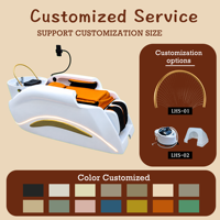 Chaise de massage pour shampoing en fibre de verre orange avec éclairage LED intégré, système de spa capillaire et bassin en céramique pour salon de coiffure moderne