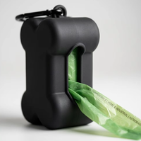 Distributeur de sacs à déjections canines en silicone en forme d'os, avec porte-sacs 100 % compostables et mousqueton à clipser sur la laisse, pour usage extérieur