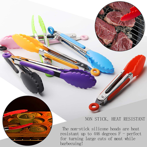 Herramienta de cocina duradera y respetuosa con el medio ambiente, fácil limpieza, pinzas para asar ensaladas y barbacoa de 7 pulgadas, asas pequeñas de silicona de acero inoxidable - Product Image 4