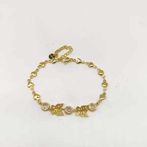 Fashion Charm <b>Bracelet</b> PVD Gold Plated 316L Stainless Steel Heart Butterfly Design Women Jewelry - Product Image 1