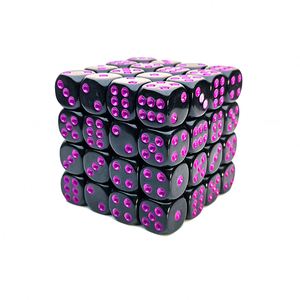Juego de Dados Acrílicos Personalizados al por Mayor, con Puntos Morados, Esquinas Redondeadas, 16MM, D6, Negros - Product Image 3