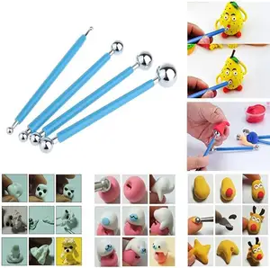 4 Pcs Set Metal Ball Baking Fondant Cake Tools Stainless Steel 8 Head Pen Clay Pottery Ceramics Doll Sculpting Modeling Tools