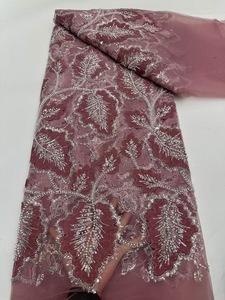 Ni. Ai cỏ màu xanh lá cây màu chất lượng cao đính cườm ren vải sequin ren lưới với ngọc trai lớn cho tiệc cưới cho phụ nữ ăn mặc c261 - Product Image 6