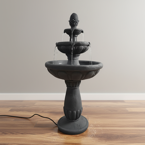 מזרקת מים חיצונית בעבודת יד, בעלת 3 קומות, מופעלת באנרגיה סולארית, עם קישוט אננס משרף, לעיצוב פטיו וחצר. - Product Image 2