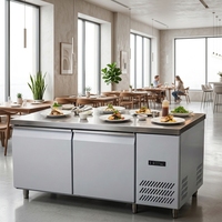 Plan de travail réfrigéré sous comptoir en acier inoxydable durable pour boulangerie, table de préparation alimentaire commerciale avec pare-éclaboussures
