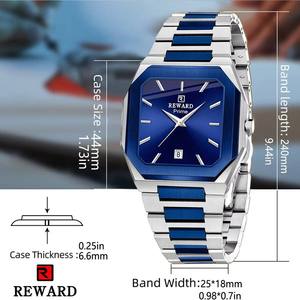 REWARD RD61315 Blue Square Men's Watch Waterproof Stainless Steel <b>Bracelet</b> Luxury Quartz Watch for Men Calendar Original Reloj - Product Image 5