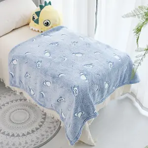 Super soft luminous glow in the dark throw blanket flannel coral fleece blankets wholesale moon and stars