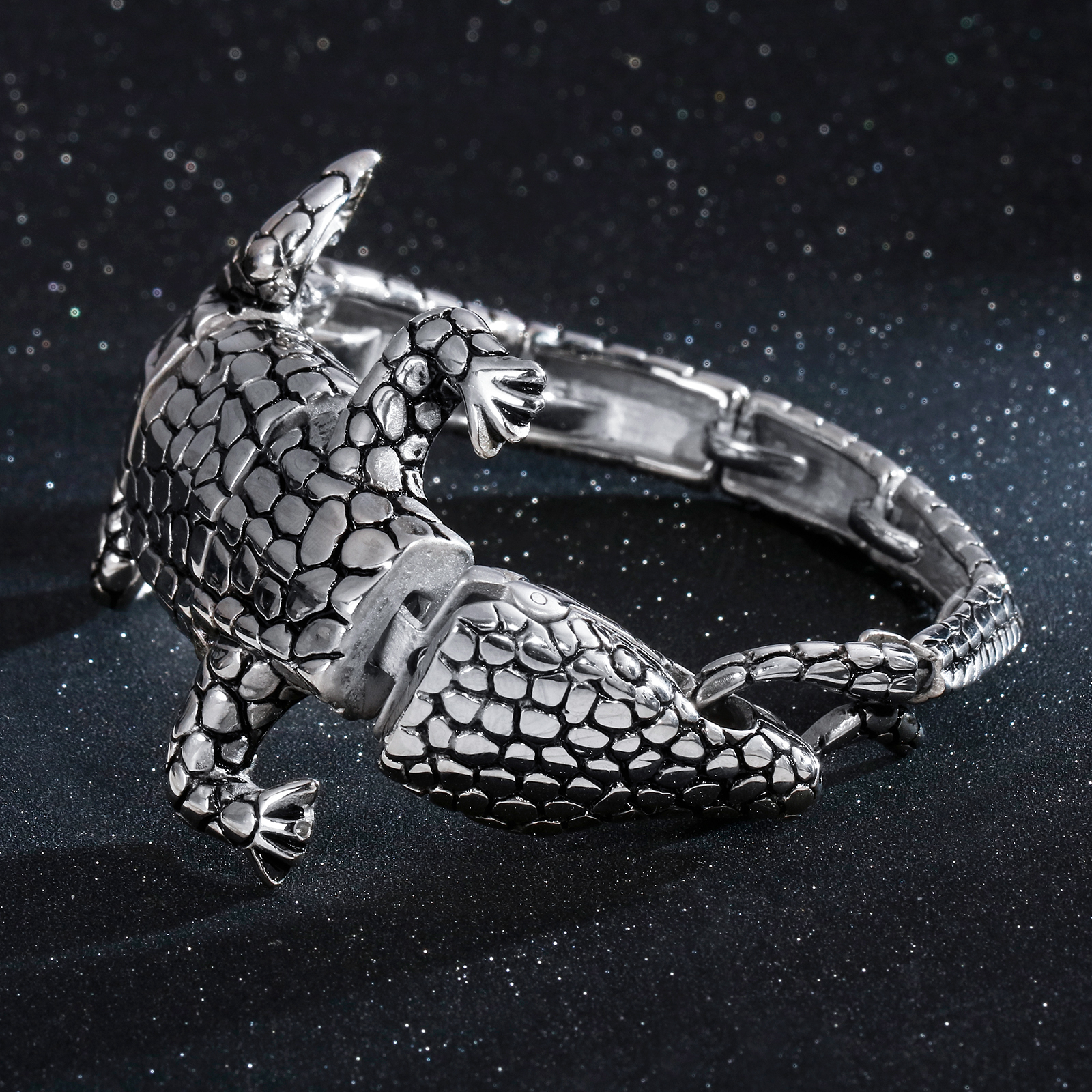 KALEN Men's Stainless Steel Crocodile Bracelet - Punk Silver