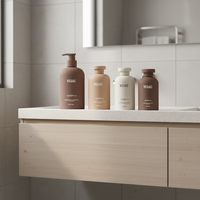 Bouteille pompe en plastique HDPE vert, marron, beige, douce au toucher, pour lait corporel, shampoing, lotion, 200 ml, 250 ml, 300 ml, 500 ml