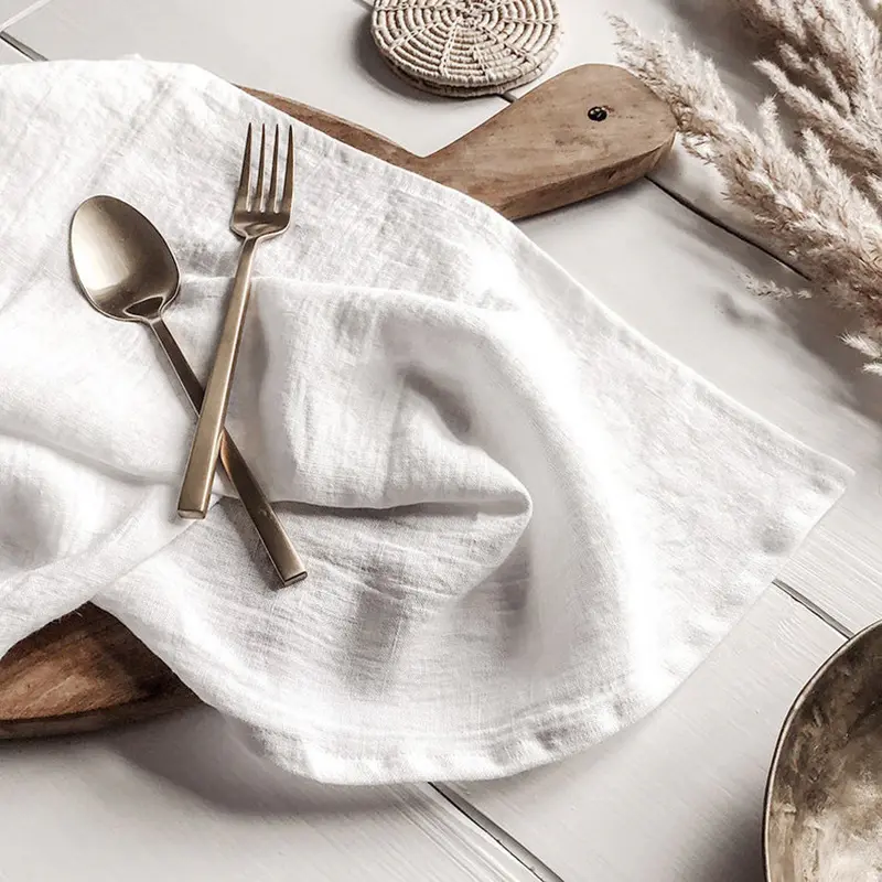 Kain Linen Katun Putih Kustom Prancis untuk Pesta Makan Malam Cocktail Dekorasi Pernikahan Taplak Meja