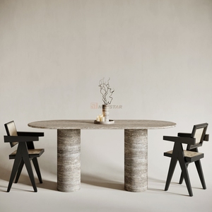 Mesa de restaurante de mármol travertino de piedra natural más popular para 6 personas comedor mesa de comedor de mármol pulido - Product Image 4