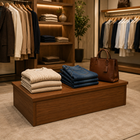 Base de présentation en bois sur mesure, plateforme large et basse pour vêtements, jeans, sacs à main et merchandising en boutique