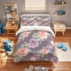 Parure de lit Xzl à motif floral aquarelle pour lit de 1,8 m, impression numérique, tissu doux, utilisable toute l'année - Product Image 2