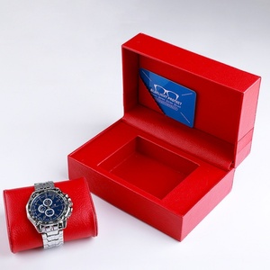 Boîte d'emballage de montre en cuir PU rouge de luxe, anti-poussière, de forme carrée, prix de gros, pour mouvement à quartz, modèle d'origine CN/FUJ - Product Image 3
