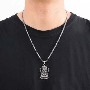 yunnique Ganesh Pendant Necklace Stainless Steel Men's Fashion Animal Shape Charm Jewelry For Everyday Wear - Product Image 4