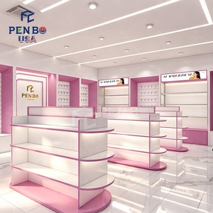 Exhibidores de Cosméticos de Madera Rosa para Decoración de Tiendas de Cosméticos, Estantes de Exhibición Personalizados para Suministros de Belleza - Product Image 2